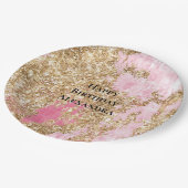 Girly Pink Gold Glitter Verjaardag Papieren Bordje (Gekanteld)