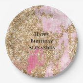 Girly Pink Gold Glitter Verjaardag Papieren Bordje (Voorkant)