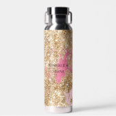 Girly Pink Gold Glitter Waterfles (Voorkant)