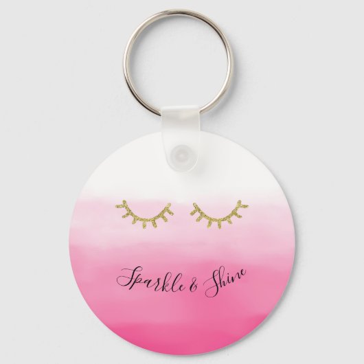 Girly Pink Gold Glitter Wimpers Sleutelhanger (Voorkant)