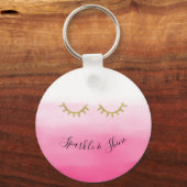Girly Pink Gold Glitter Wimpers Sleutelhanger (Voorkant)