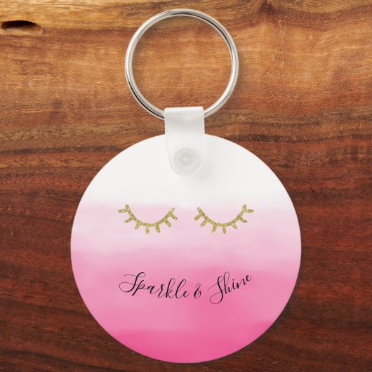 Girly Pink Gold Glitter Wimpers Sleutelhanger (Voorkant)