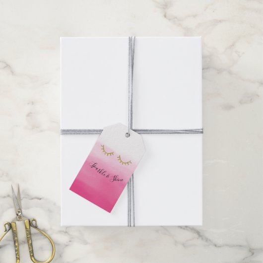 Girly Pink Gold Glitter Wimpers Verjaardag Cadeaulabel (Met Touw)