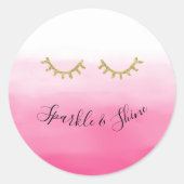 Girly Pink Gold Glitter Wimpers Verjaardag Ronde Sticker (Voorkant)