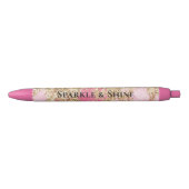 Girly Pink Gold Glitter Zwarte Inkt Pen (Voorkant)