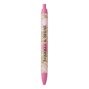 Girly Pink Gold Glitter Zwarte Inkt Pen