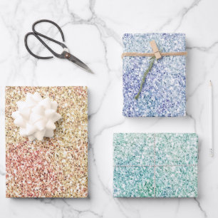 Girly Pink Gold Glitz Glitter Ombre Wrapping Paper