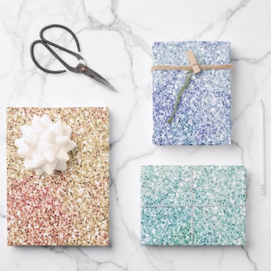 Girly Pink Gold Glitz Glitter Ombre Wrapping Paper (Voorkant)