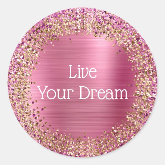 Girly Pink Gold Glitzy Sparkle Glitter Ronde Sticker (Voorkant)