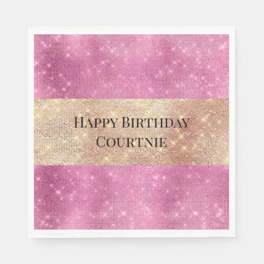 Girly Pink Gold Glitzy Sparkle Servet (Voorkant)