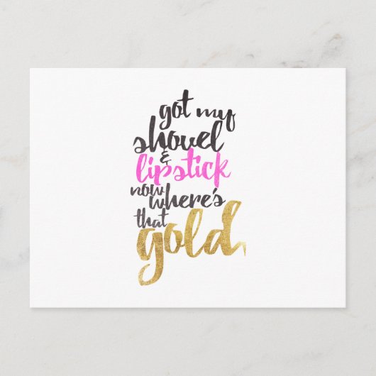 Girly Pink Gold Gold Gold Digger Typografie Briefkaart (Voorkant)