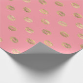 Girly Pink Gold Kiss Lips Patroon Cadeaupapier (Hoek)