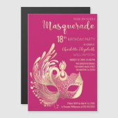 Girly Pink Gold Masquerade 18e verjaardag Magnetische Uitnodiging (Voorkant / Achterkant)
