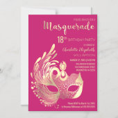 Girly Pink Gold Masquerade 18e verjaardag Magnetische Uitnodiging (Voorkant)