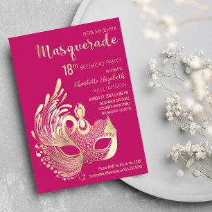Girly Pink Gold Masquerade 18e verjaardag Magnetische Uitnodiging