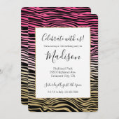 Girly Pink Gold Ombre Waterverf Black Zebra Print Kaart (Voorkant / Achterkant)