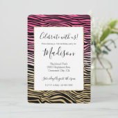 Girly Pink Gold Ombre Waterverf Black Zebra Print Kaart (Staand voorkant)