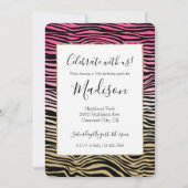 Girly Pink Gold Ombre Waterverf Black Zebra Print Kaart (Voorkant)