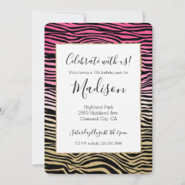 Girly Pink Gold Ombre Waterverf Black Zebra Print Kaart