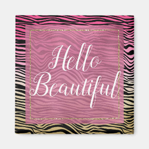 Girly Pink Gold Ombre Waterverf Black Zebra Print Magneet