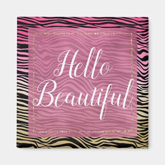 Girly Pink Gold Ombre Waterverf Black Zebra Print Magneet (Voorkant)