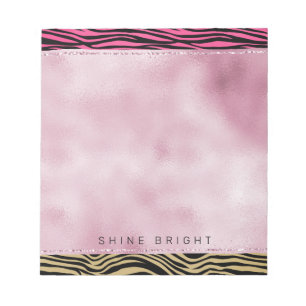 Girly Pink Gold Ombre Waterverf Black Zebra Print Notitieblok