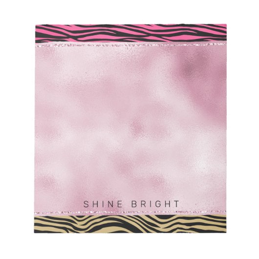 Girly Pink Gold Ombre Waterverf Black Zebra Print Notitieblok (Voorkant)