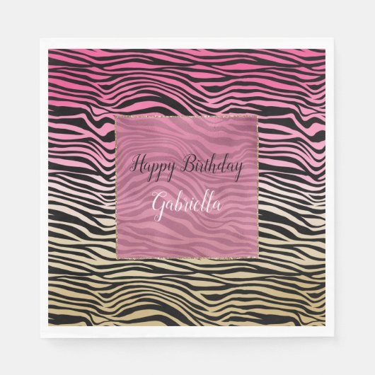 Girly Pink Gold Ombre Waterverf Black Zebra Print Servet (Voorkant)