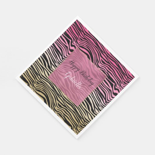 Girly Pink Gold Ombre Waterverf Black Zebra Print Servet (Hoek)