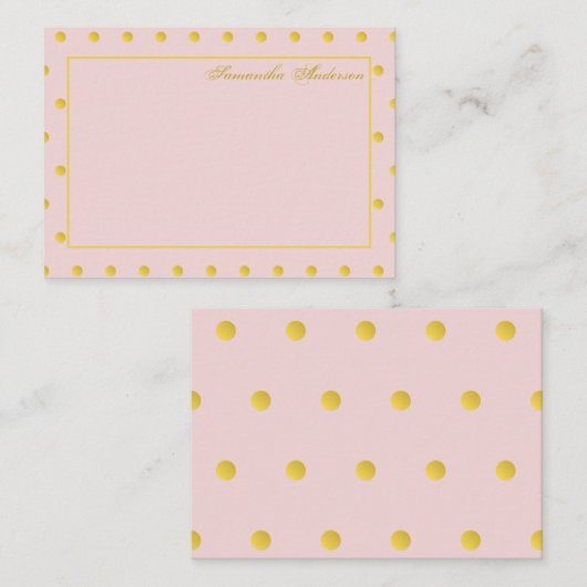 Girly Pink Gold Polka Dot gepersonaliseerd Notitiekaartje (Voorkant / Achterkant)