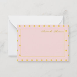 Girly Pink Gold Polka Dot gepersonaliseerd Notitiekaartje