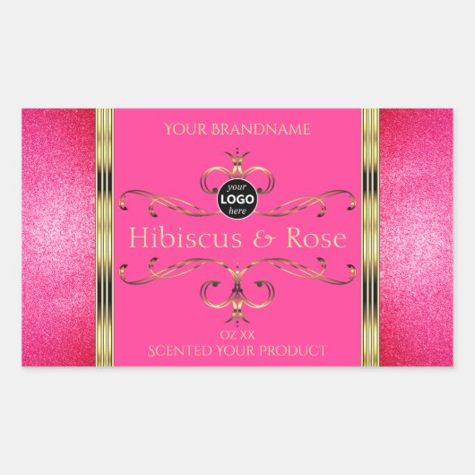 Girly Pink Gold Product Label Glitter Borders Logo (Voorkant)