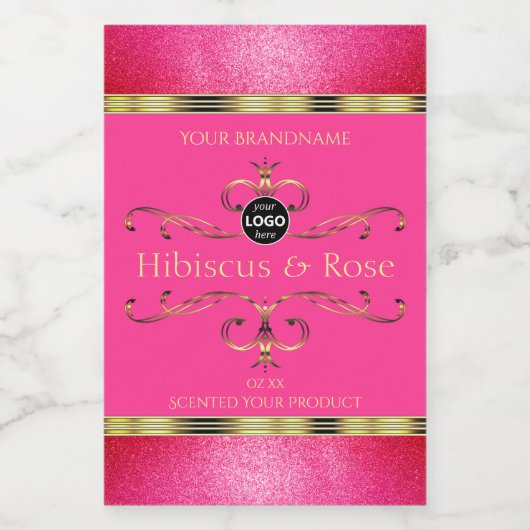 Girly Pink Gold Product Label Glitter Borders Logo Voedselcontainer Etiket (Enkel label)