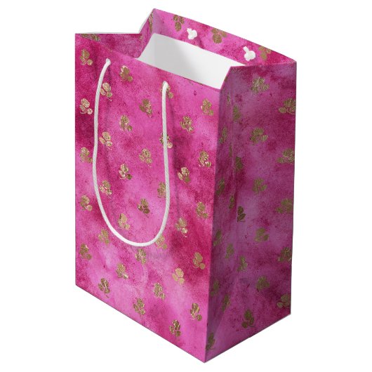 Girly Pink Gold Rozen Medium Cadeauzakje (Achterkant Gekanteld)