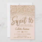 Girly Pink Gold Scattered Glitter Ombre Sweet 16 Kaart (Voorkant)