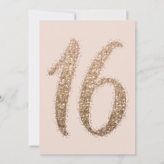 Girly Pink Gold Scattered Glitter Ombre Sweet 16 Kaart (Achterkant)