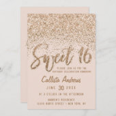 Girly Pink Gold Scattered Glitter Ombre Sweet 16 Kaart (Voorkant / Achterkant)