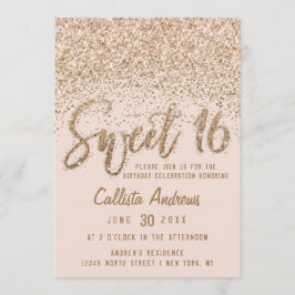 Girly Pink Gold Scattered Glitter Ombre Sweet 16 Kaart