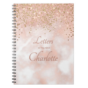 Girly Pink Gold Sparkle tante Letters naar mijn ni Notitieboek
