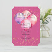 Girly Pink Gold Sparkles ballonnen Kaart (Staand voorkant)