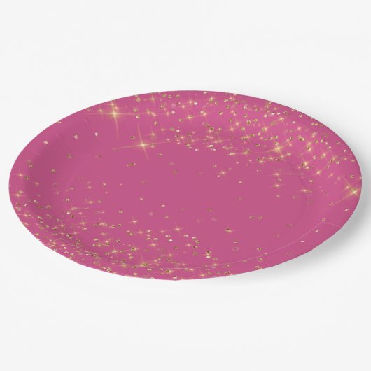 Girly Pink Gold Sparkles Confetti Glitter Papieren Bordje (Gekanteld)