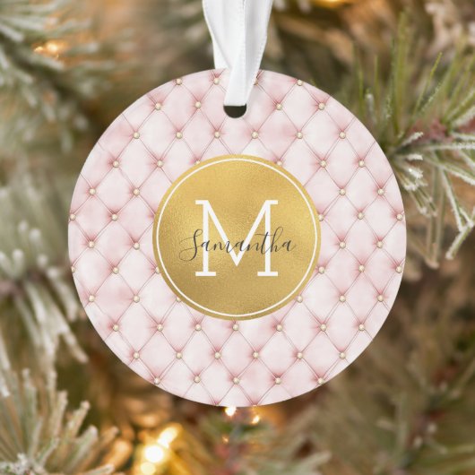 Girly Pink Gold Watercolor Confetti Monogram Ornament (Boom)