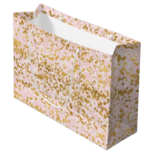 Girly Pink Gold White Confetti Groot Cadeauzakje (Voorkant Gekanteld)