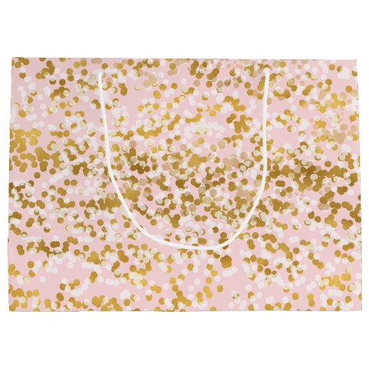 Girly Pink Gold White Confetti Groot Cadeauzakje (Achterkant)