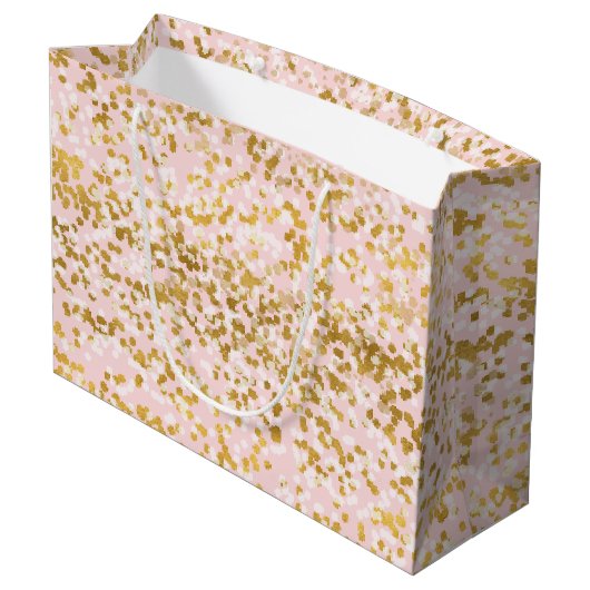 Girly Pink Gold White Confetti Groot Cadeauzakje (Achterkant Gekanteld)