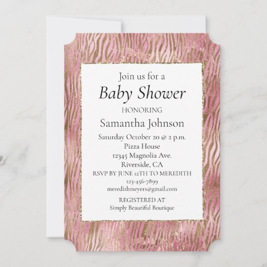 Girly Pink Gold Zebra Print Kaart (Voorkant)