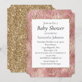 Girly Pink Gold Zebra Print Kaart