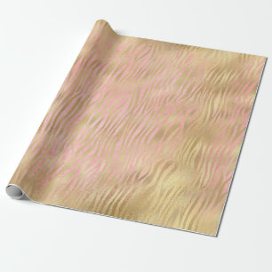 Girly Pink Gold Zebra Stripes Cadeaupapier
