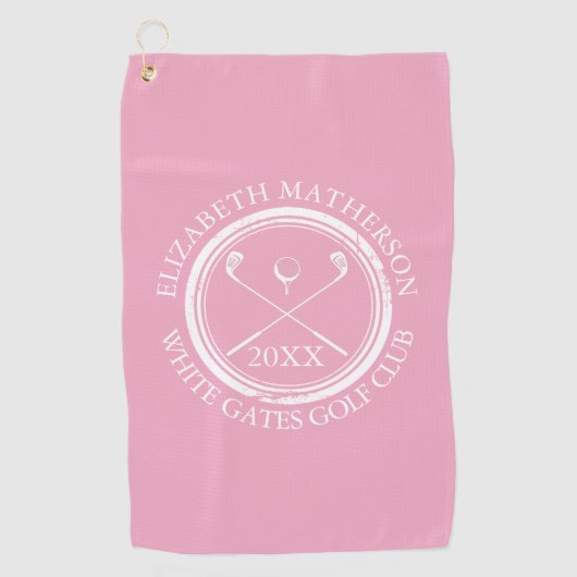  Girly Pink Golfer's Name Club Name and Date Golfhanddoek (Voorkant)