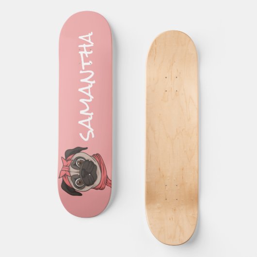 Girly Pink grappig schattig pug Persoonlijk Skateboard (Voorkant)